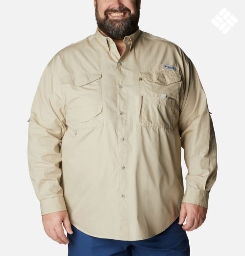 Men's Columbia PFG Bonehead Long Sleeve Shirts Khaki | Plus Size CA-E0C1L